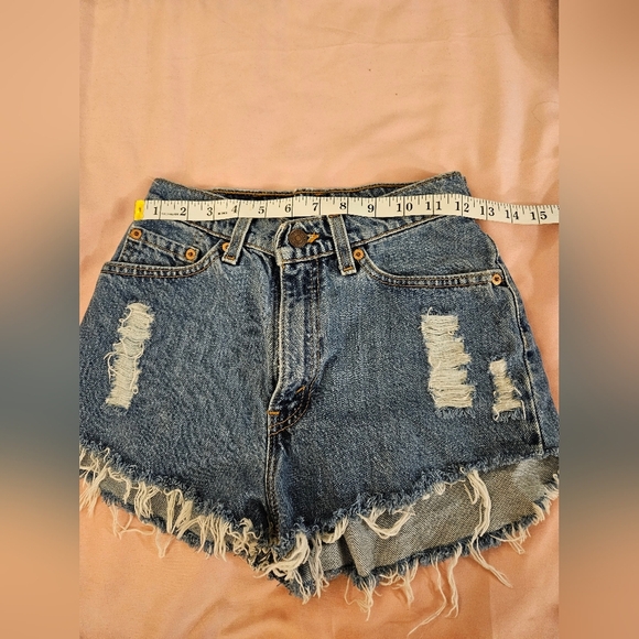 Levi's 512 Blue Jean Shorts Distressed Frayed Hem - Picture 2 of 5